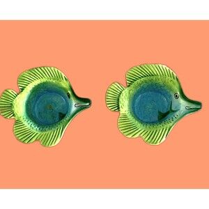 Set of 2 Mesa International Fish Decorative Dish Bowl Green Blue